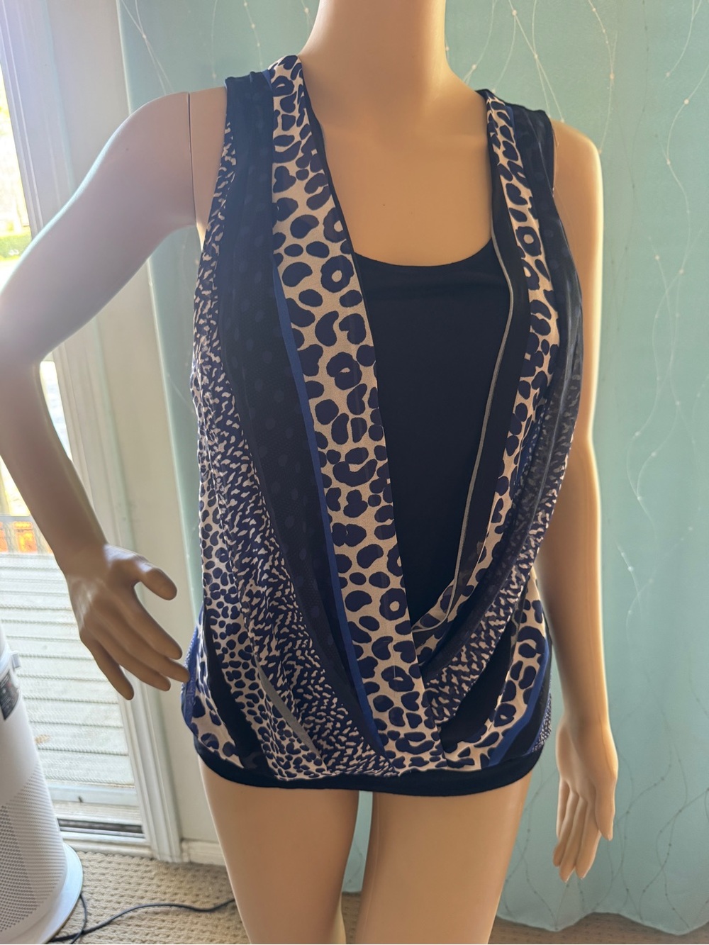 Express Sleeveless Draped Career Top | Blue Animal Print | Size Small